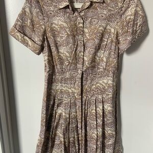 Brooks Brothers Tan and White Cuffed Sleeve Sundress